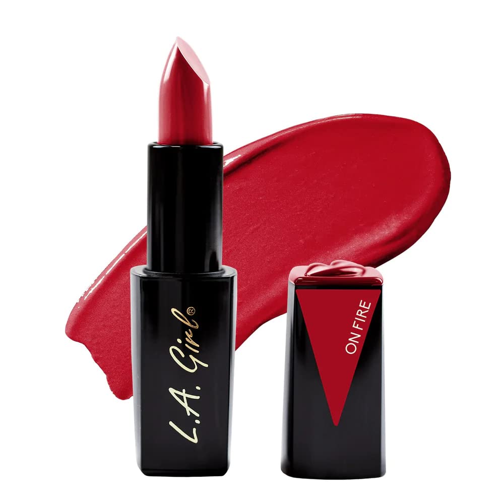 L.A. Girl Lip Attraction Lipstick - On Fire, 0.11 Oz, Long-Lasting Color, Intense Hydration