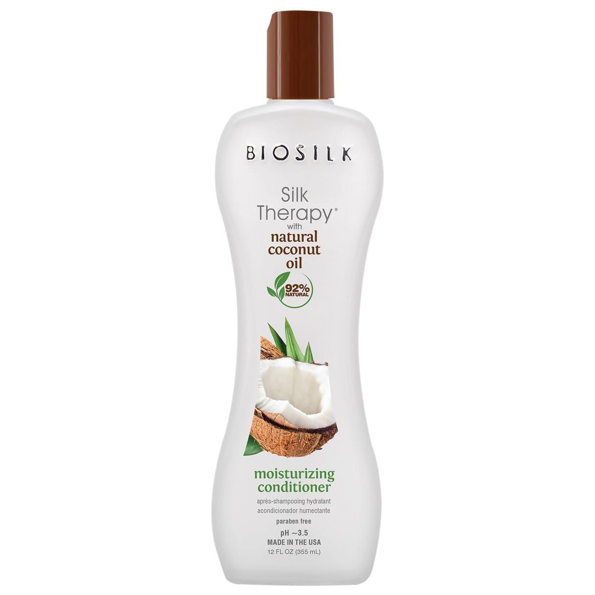 Biosilk Coconut Oil Conditioner, 12 Oz - Nourishing, Frizz Control, Sulfate & Paraben-Free