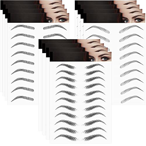 Maitys 12 Sheets Waterproof 4D Eyebrow Stickers for Women & Girls - Black Eyebrow Transfers