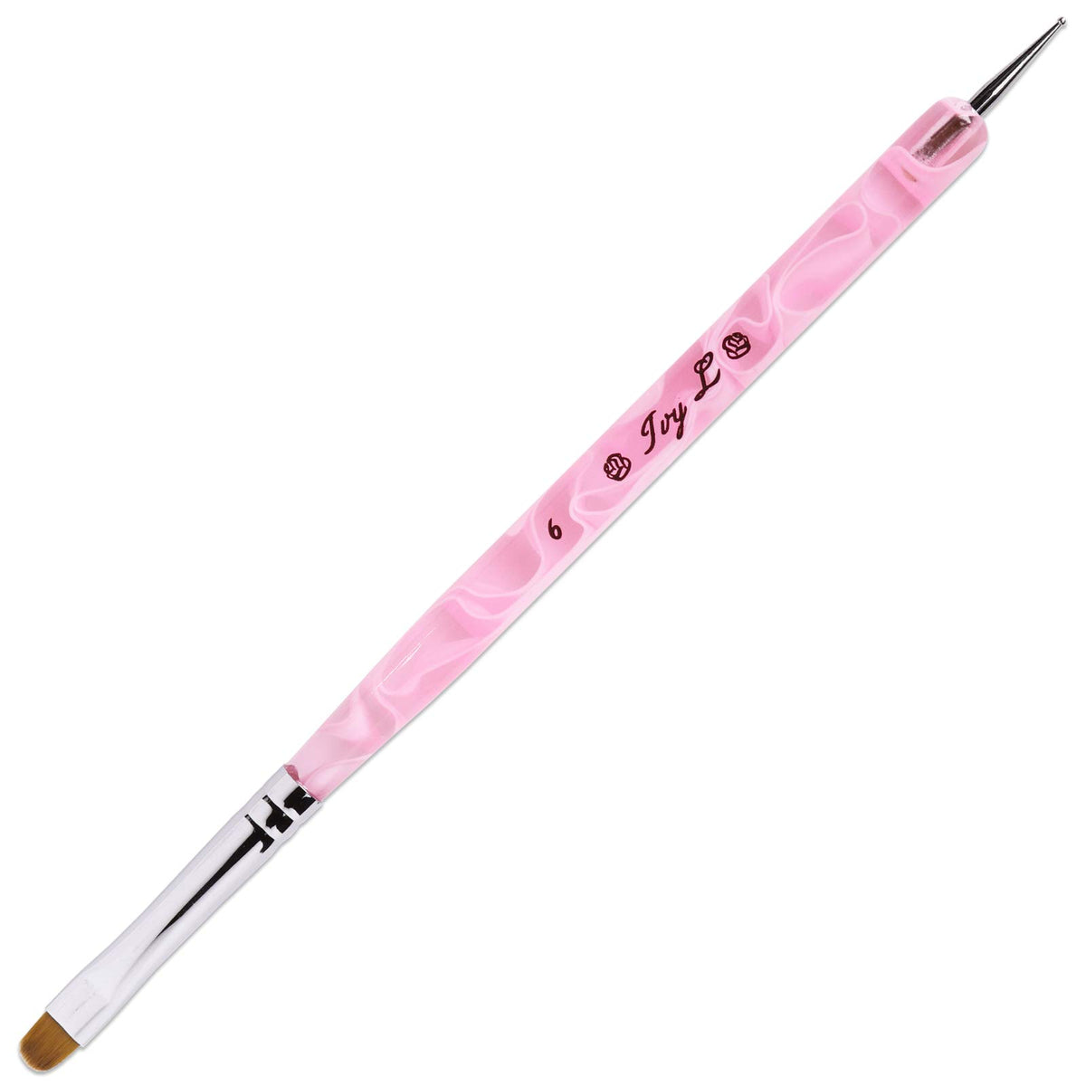 Pana Ivy L Premium French Gel Acrylic Nail Art Brush & Dotting Tool, Size #6, Pink Marble