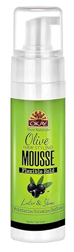 Okay Mousse Flexible Hold - Olive Luster & Shine, 7.5 Oz Hair Styling Mousse