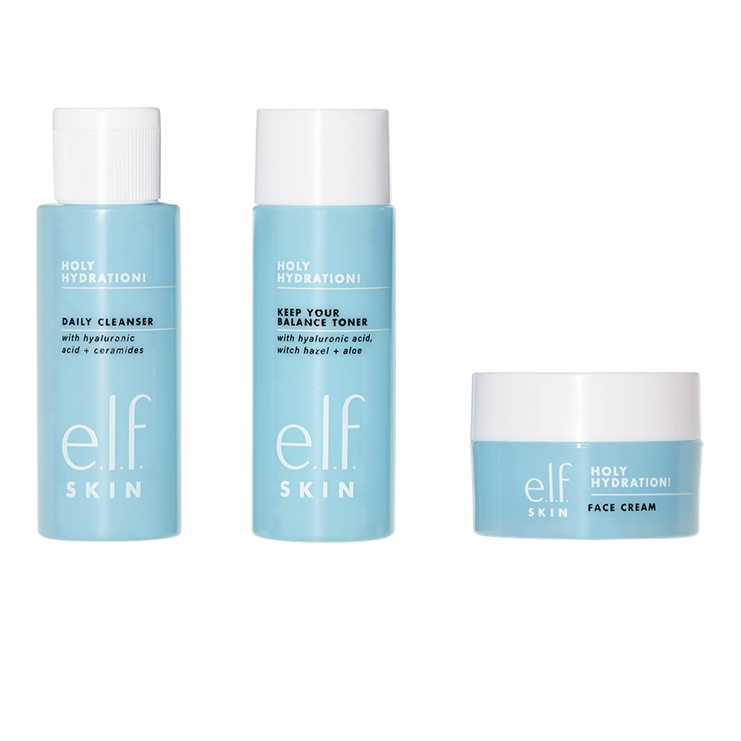 E.L.F. Skin Holy Hydration! Mini Kit - Cleanser, Toner & Moisturizer, Tsa-Friendly Sizes