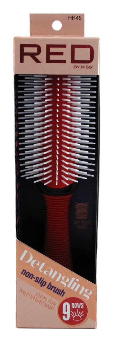 Kiss Red Detangling Brush, 9 Rows, Non-Slip - Pack Of 6