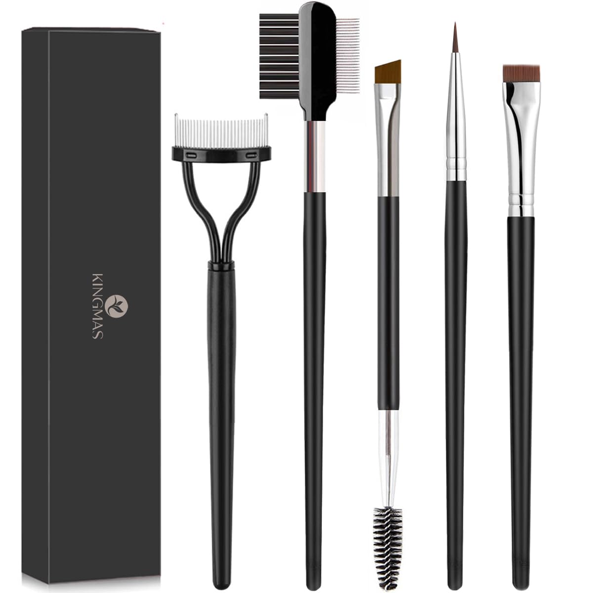 Kingmas 5Pcs Eye Makeup Tools Set - Eyebrow Brush, Eyeliner Brush, Lash Spoolie & Comb