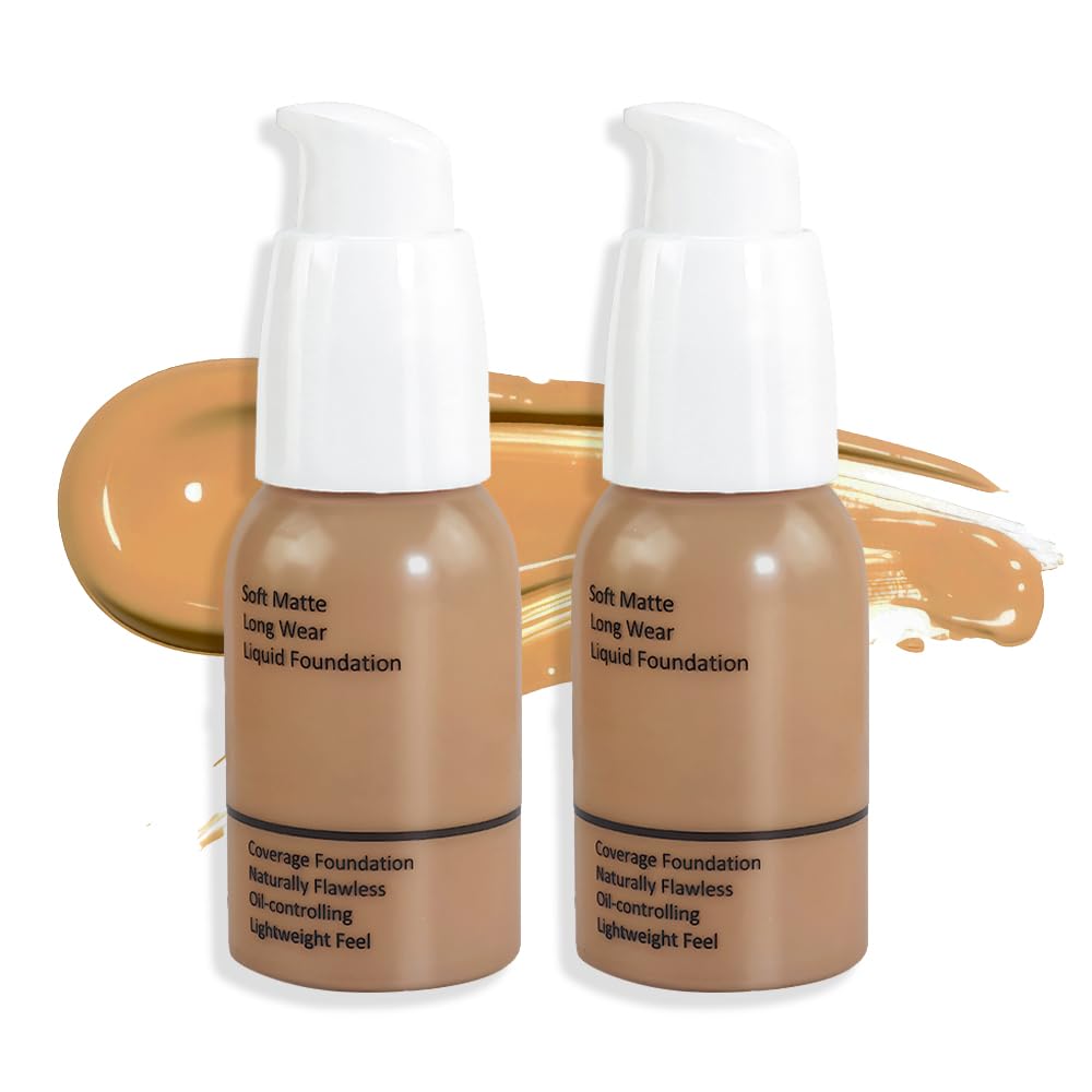 Feicuiyun 2Pcs Matte Liquid Foundation - 24Hr Full Coverage, Waterproof, Oil Control, 04#