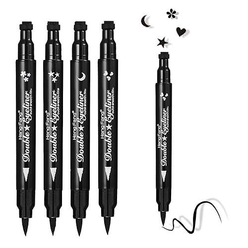 FATUXZ Double-Headed Liquid Eyeliner Pen - Waterproof Gel Felt Tip, 4 Stamp Styles