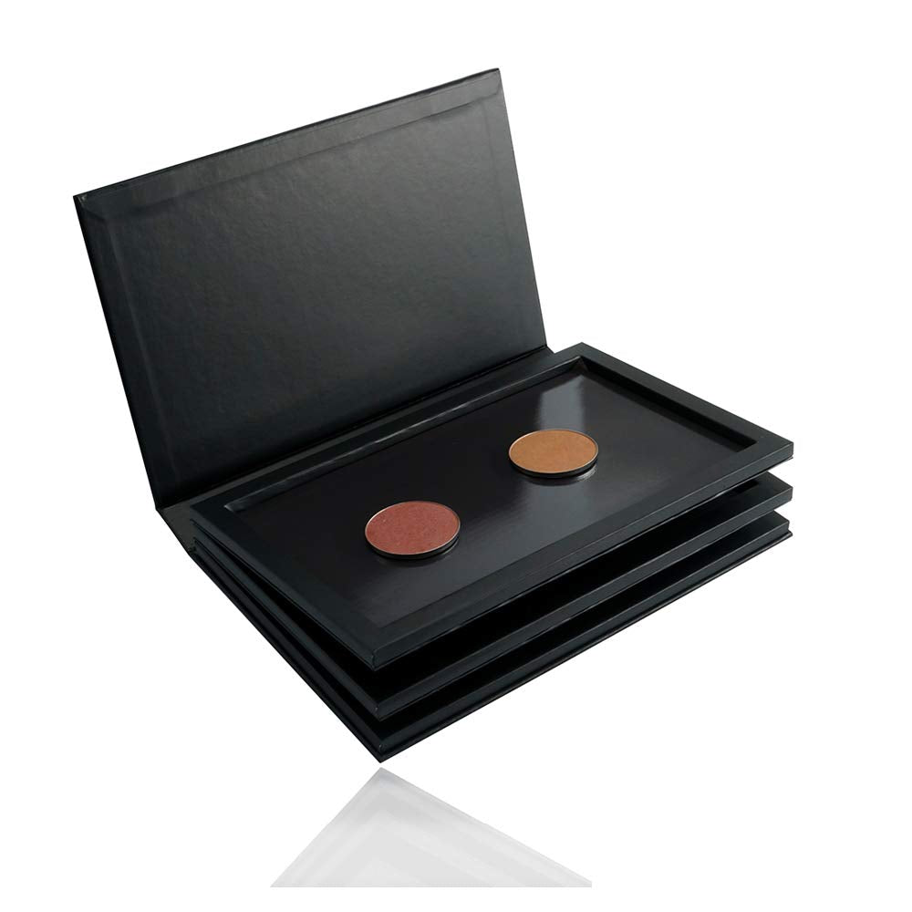 Coosei Black 3-Layer Book Shaped Magnetic Eyeshadow Palette - Large Empty Makeup Storage Box