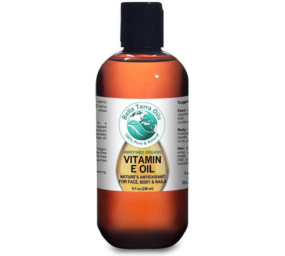 Bella Terra Oils Organic Vitamin E Oil - 8 oz Wheat Germ Oil for Radiant Skin Glow