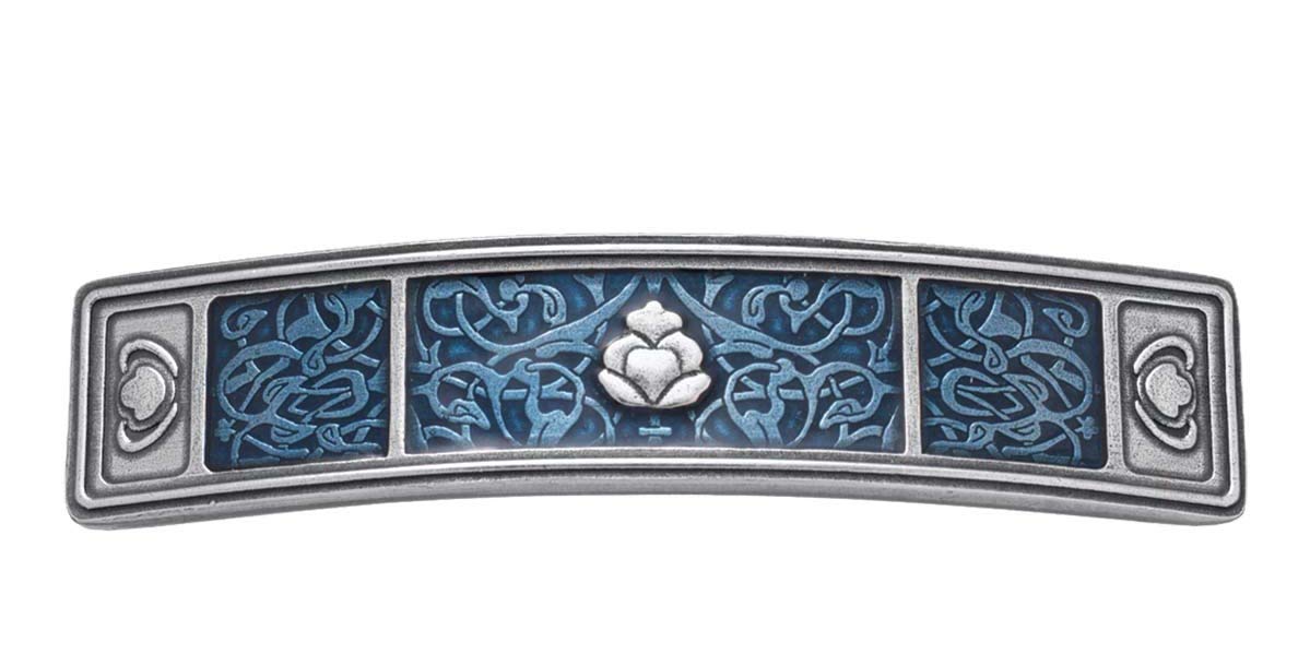 Danforth Handcrafted Pewter Hair Barrette - Blue Tapestry Design, 3.5&quot; Wide, Made In Usa