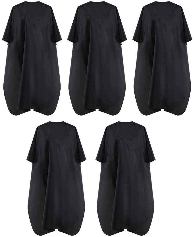 Bsfhh Black Waterproof Hair Salon Cape - Professional Barber Cape With Metal Snap Closure (5 Pack)