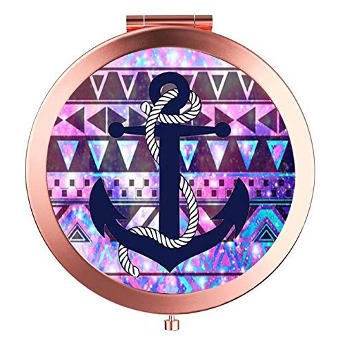 Yckmd Rose Gold Travel Purse Mirror - Compact Double Sided 2X & 1X Magnification, Galaxy Anchor