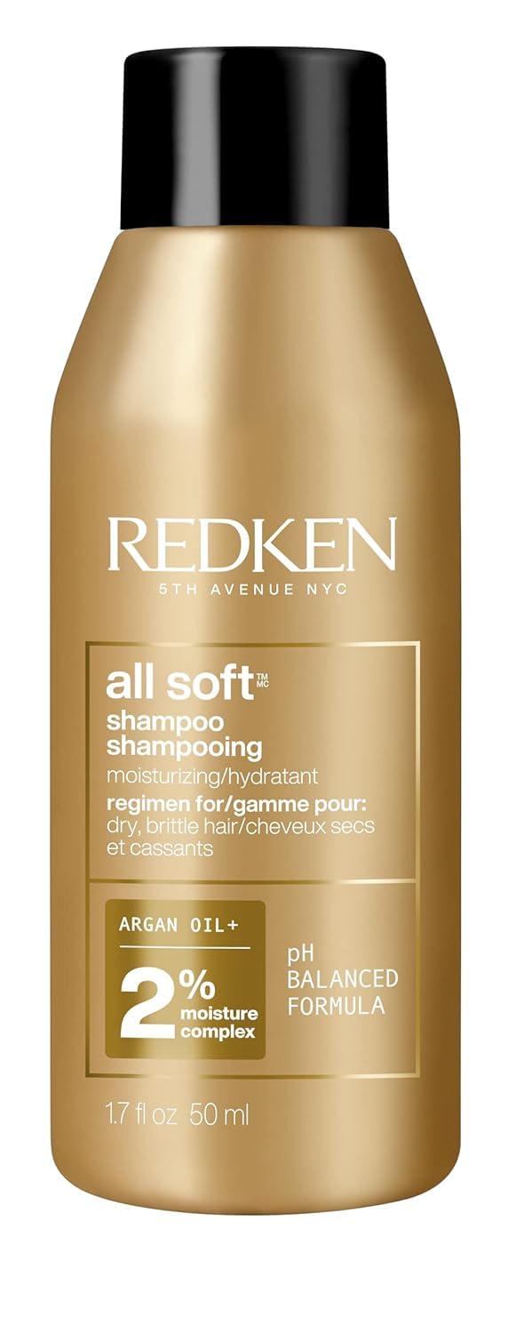 Redken All Soft Argan Oil Shampoo  For Dry  Brittle Hair  Provides Intense Softness and Shine  Travel Size  17 Fl Oz