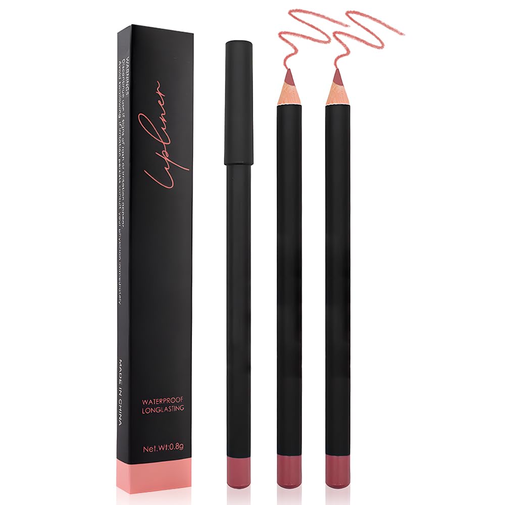 Suake 2 Pcs Nude Brown Beige Lip Liner Set - Waterproof, Easy Application For Daily Makeup