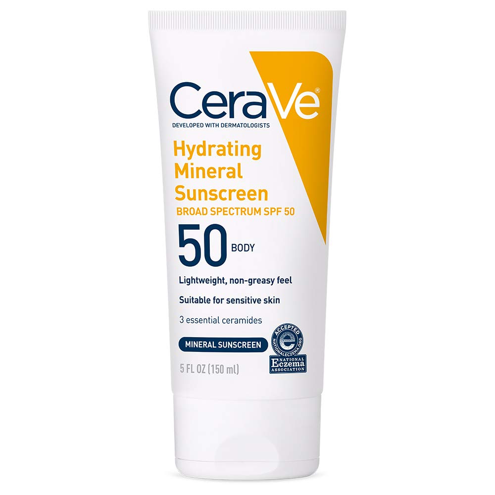 Cerave Mineral Sunscreen Spf 50, Zinc Oxide & Titanium Dioxide, Hydrating 5 Oz