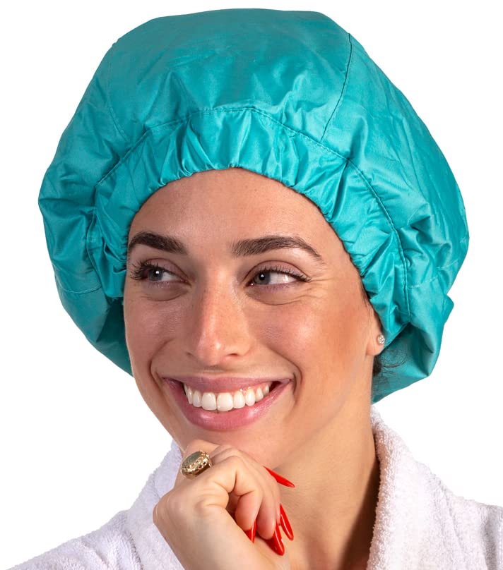 Hersome Premium Waterproof Shower Cap For Long Hair - Large Turquoise, Anti-Frizz Terry Cloth