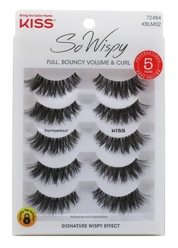 Kiss Kiss So Wispy Pompadour Lashes - 5 Pairs, Black, Pack Of 6 For Stunning Volume