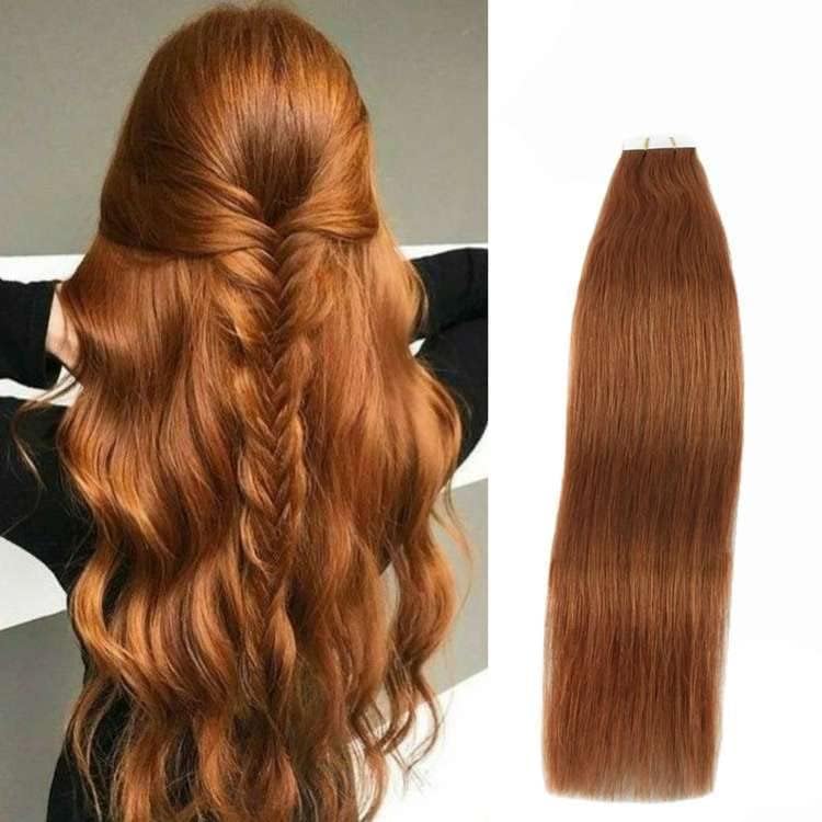 Ymeyme 14&quot; Tape In Hair Extensions - Human Hair, Seamless, #30 Auburn, 20Pcs, Re