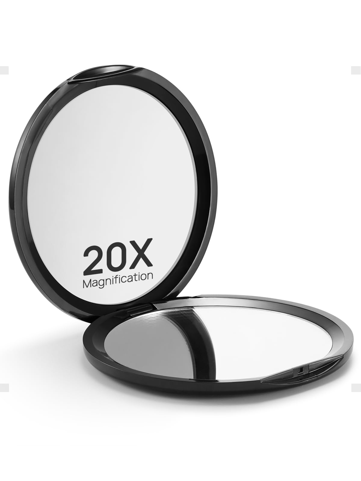 Macaki Compact Mirror - 1X/20X Magnifying, 3-Inch Pocket Size, Black Round For Travel & Makeup