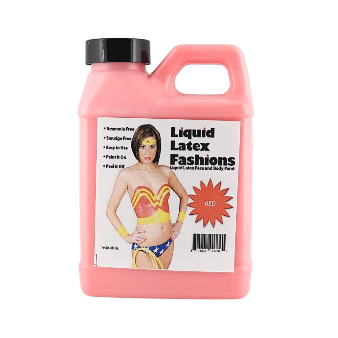 Liquid Latex Fashions Red 8 Oz Liquid Latex Body Paint - Ammonia Free, No Odor, Cosplay Makeup