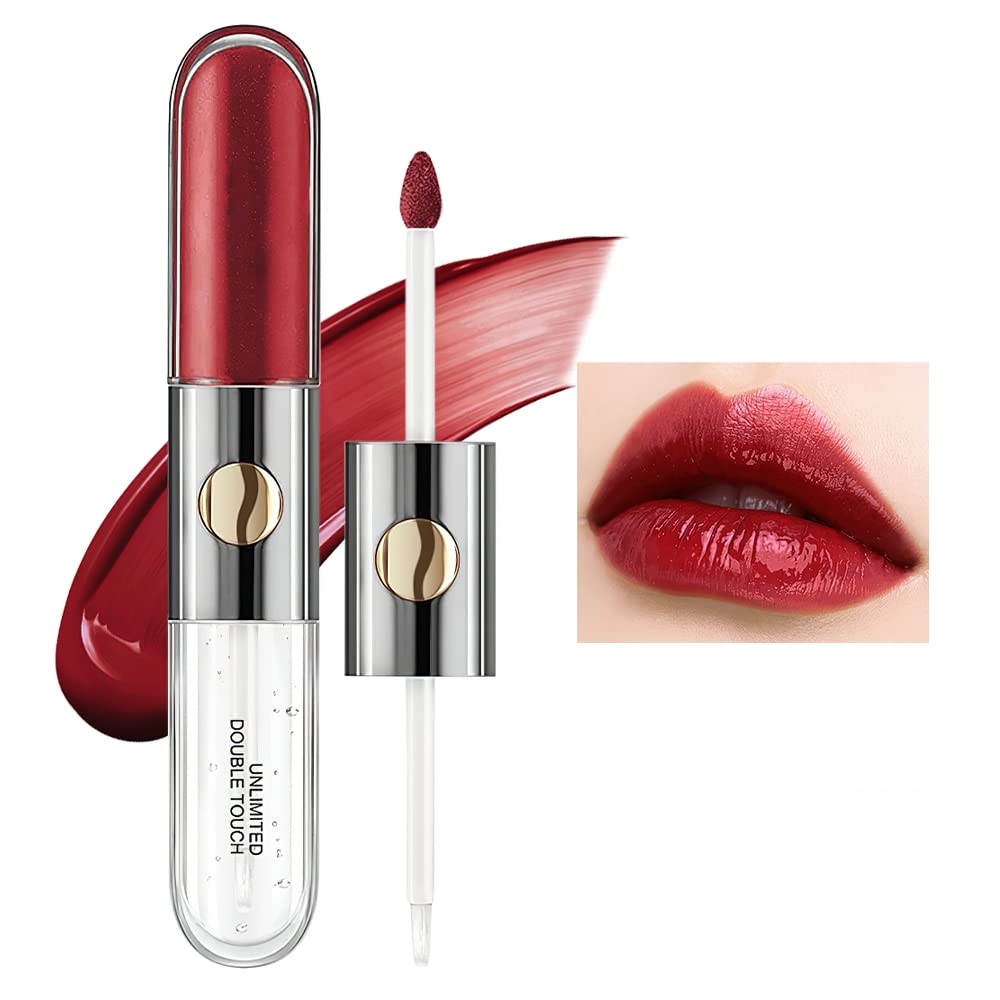 Kqueenest Matte Liquid Lipstick & Clear Gloss, Long Lasting Burgundy Lip Stain, 24Hr Wear