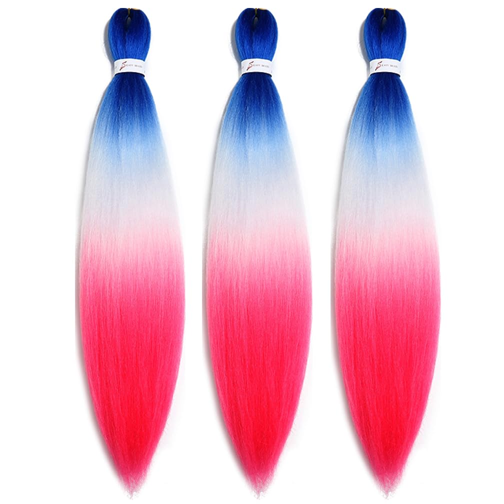 Balinghair 28&quot; Pre Stretched Kanekalon Braiding Hair Ombre Blue To White To Pink (3 Packs)