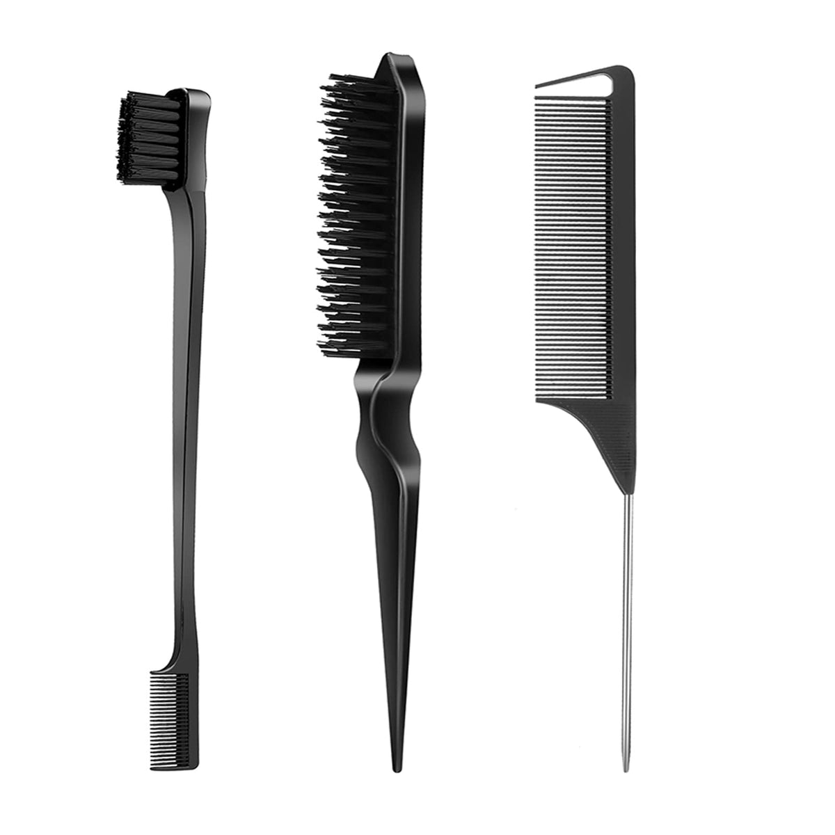 Sweet View 3 Pcs Hair Brush Set - Edge Brush, Bristle Brush & Rat Tail Comb For Smooth Baby Hair