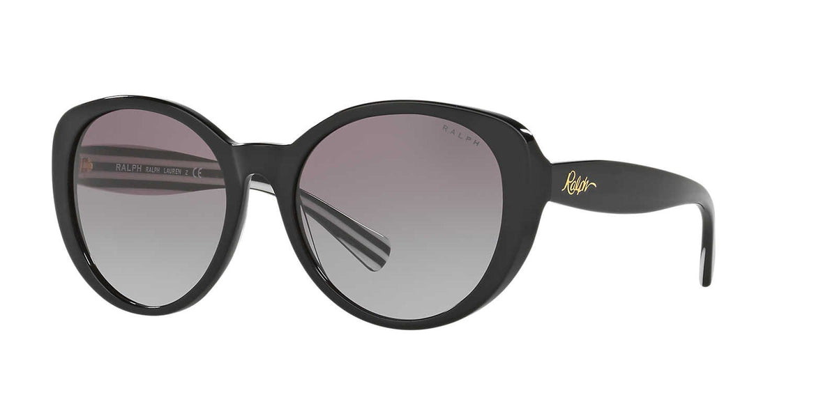 Ralph Lauren Women'S Cateye Sunglasses, Black/Black Stripe, 58Mm Grey Gradient Lens