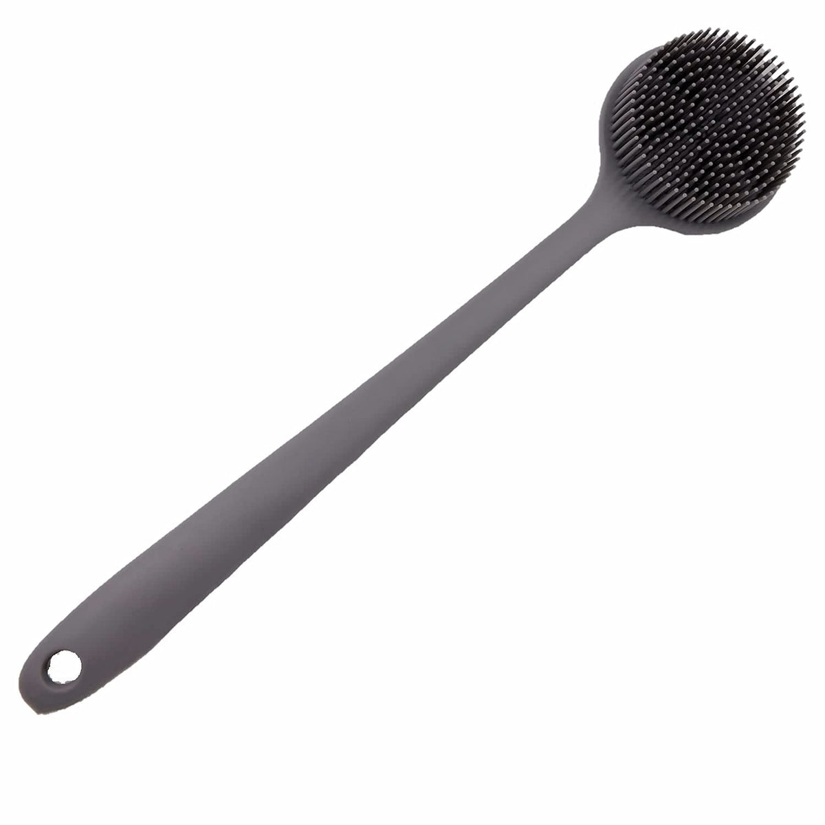 Cinlitek Gray Silicone Body Scrubber With Long Handle - Exfoliating Shower Brush 15 Inch