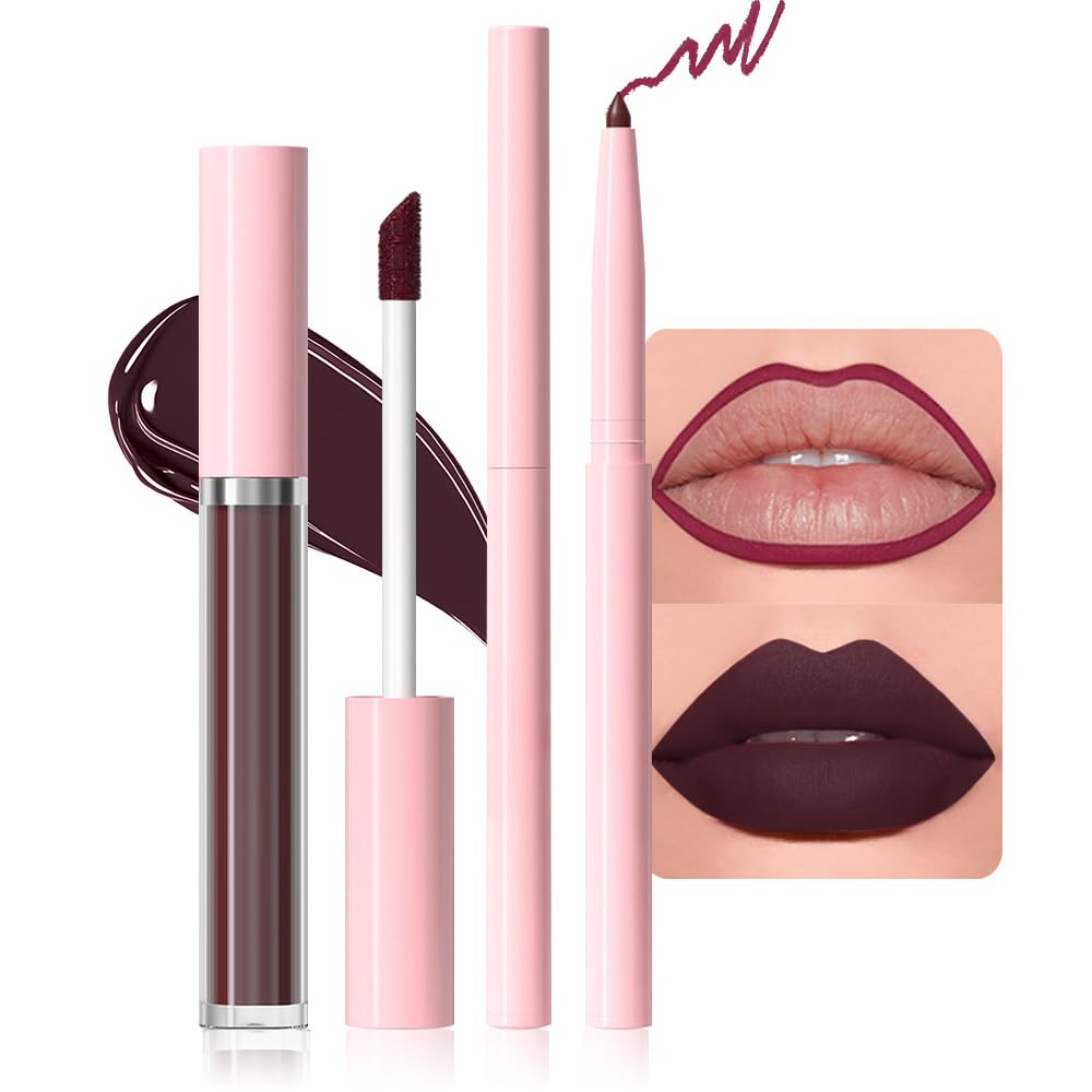 Evpct Lip Liner & Gloss Set - 2Pcs Plum Long-Lasting Waterproof Matte Colors 11#