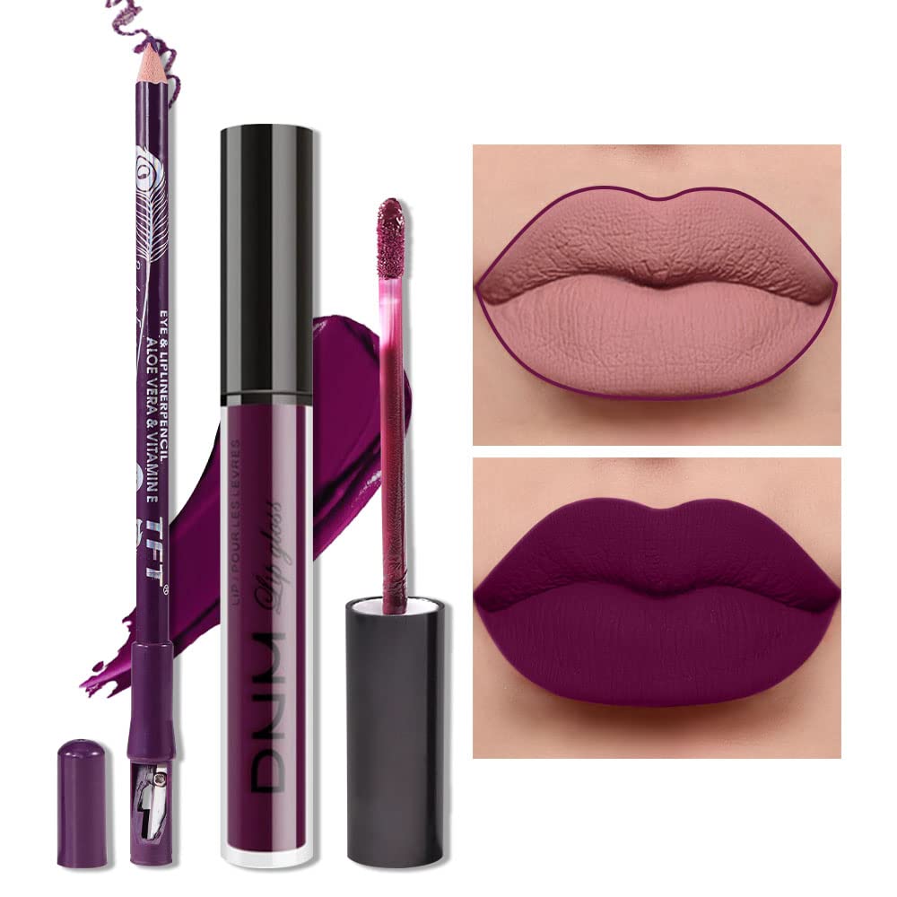 Haoya 2Pcs Matte Liquid Lipstick & Lip Liner Set - Waterproof, Long Lasting, 24H Wear