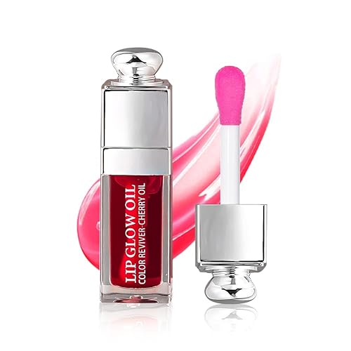 GECOMO Hydrating Lip Glow Oil - Cherry Tinted, Nourishing, Long Lasting, 0.2 OZ