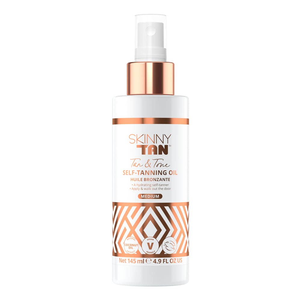 Skinny Tan Tan and Tone Self Tanning Oil Spray  No Need to Rinse  Hydrating and Toning Self Tanner for Healthier Looking Skin 