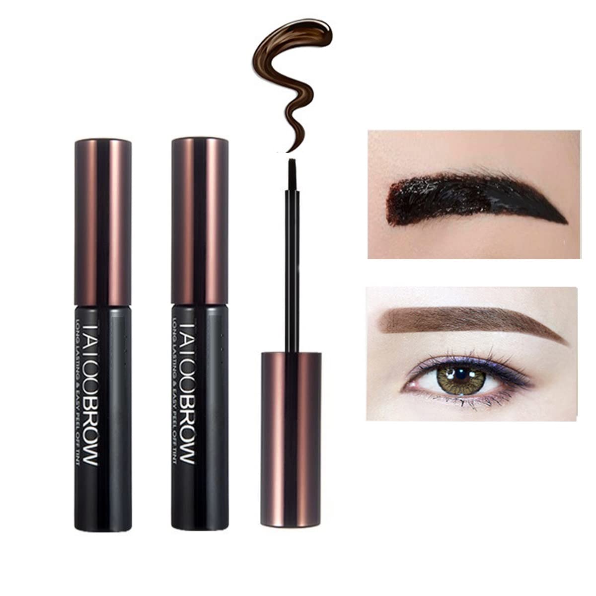 Wenfeng 2 Pcs Tattoo Peel Off Eyebrow Gel Tint, Waterproof Long-Lasting 101 Brown