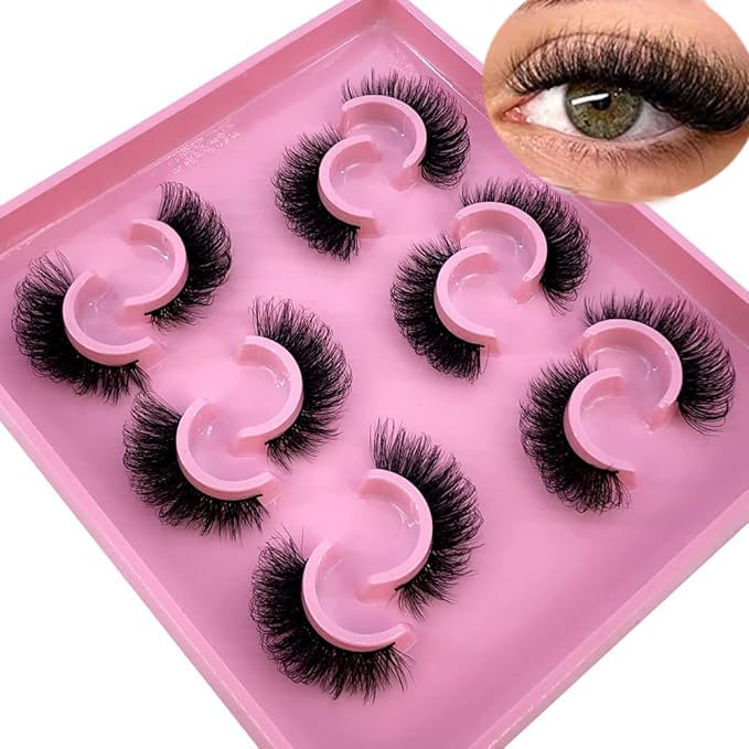 HBZGTLAD 6 Pairs Fluffy Faux Mink 3D False Eyelashes Natural Look - Black, Pack of 1