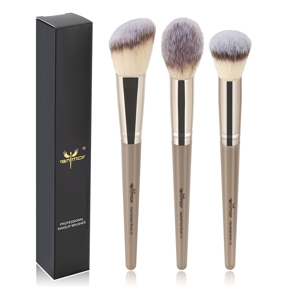 Anmor Champagne Contour & Highlighter Brush Set - Premium Blush Bronzer Makeup Kit