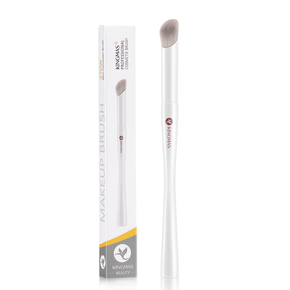 Kingmas Angled Mini Concealer Brush - White Kabuki Makeup Tool For Liquid & Cream Blending