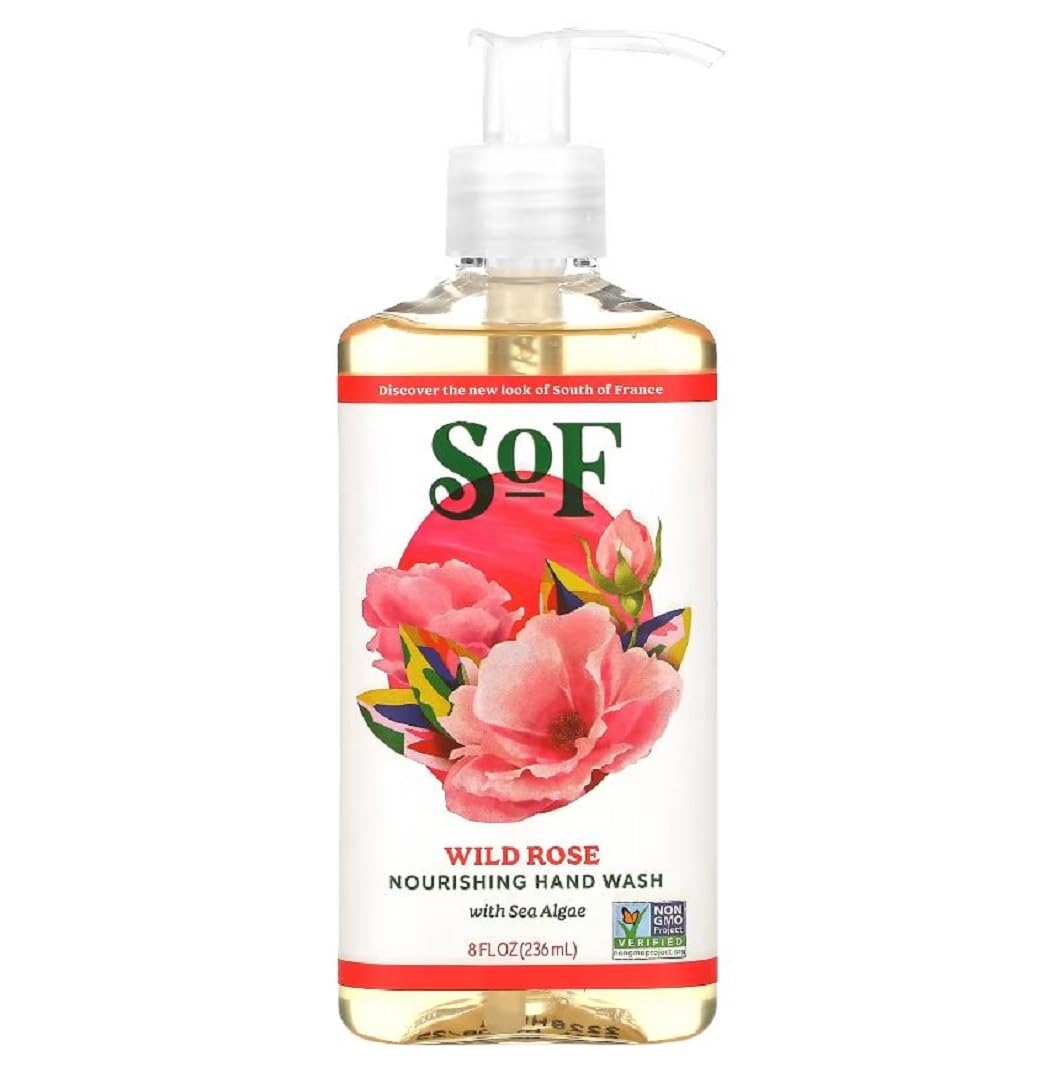 South Of France Climbing Wild Rose Hand Wash, 8 Ounce - Natural Stone Infused Cleanser