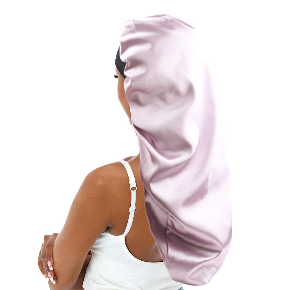 sent hair Extra Long Satin Bonnet for Women - Lilac Purple Double Layer Sleep Cap for Long Hair