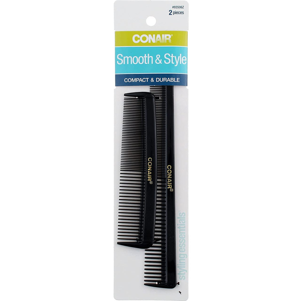 Conair Hard Rubber Pocket & Barber Comb Set - 2 Pack, Black Rubber Hair Combs