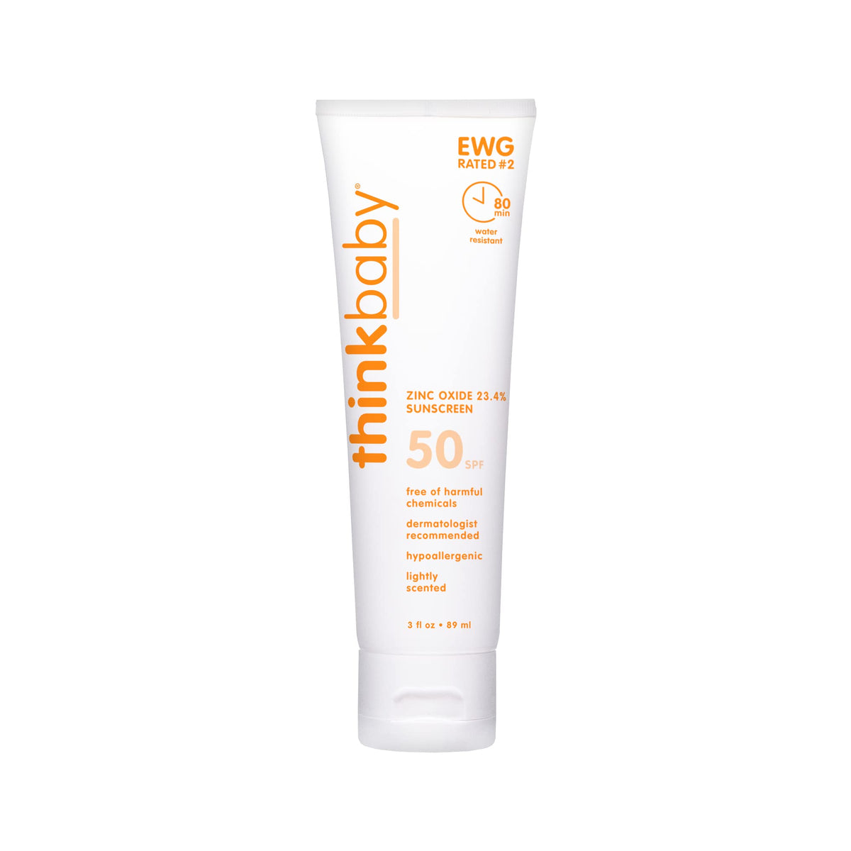 Thinkbaby Spf 50+ Baby Sunscreen - Natural, Water Resistant, Vegan, 3 Oz - Uva/Uvb Protection