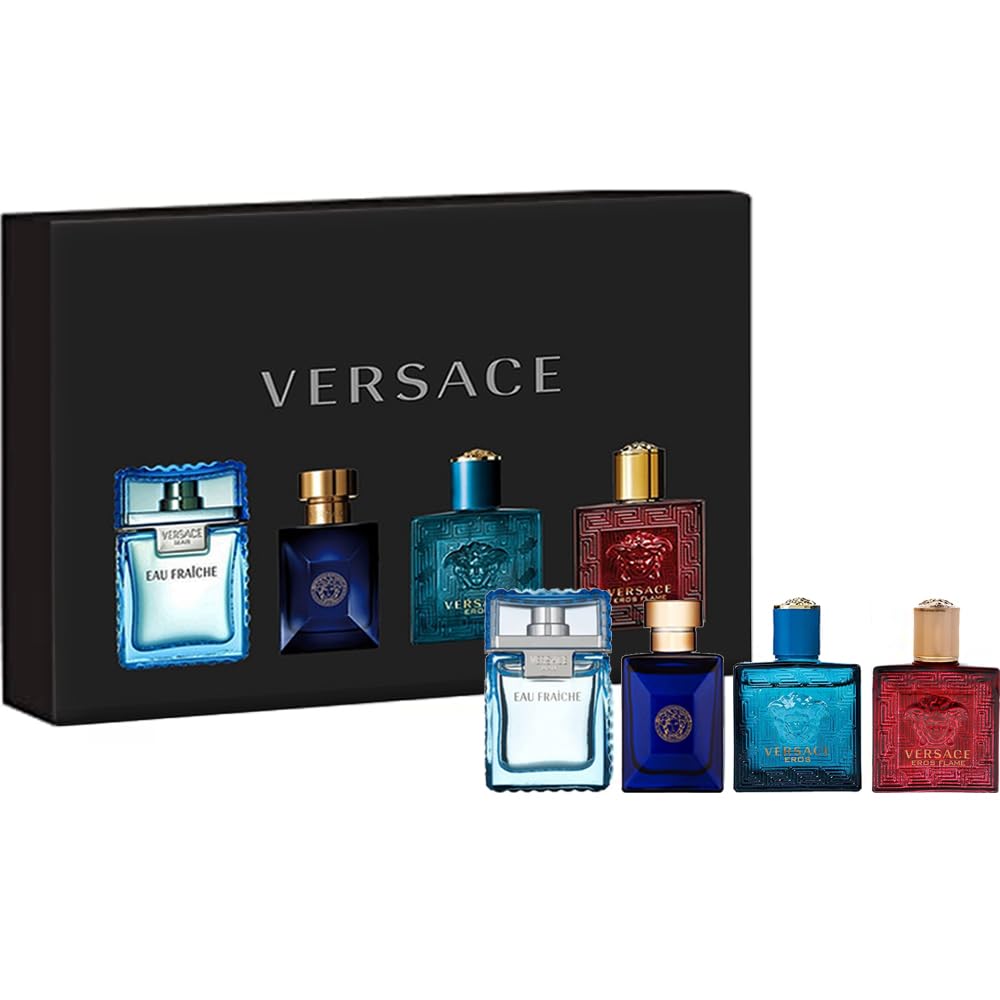 Versace Mini Gift Set For Men - 4 Piece Collection, 0.17 Fl Oz Each, Luxury Fragrance