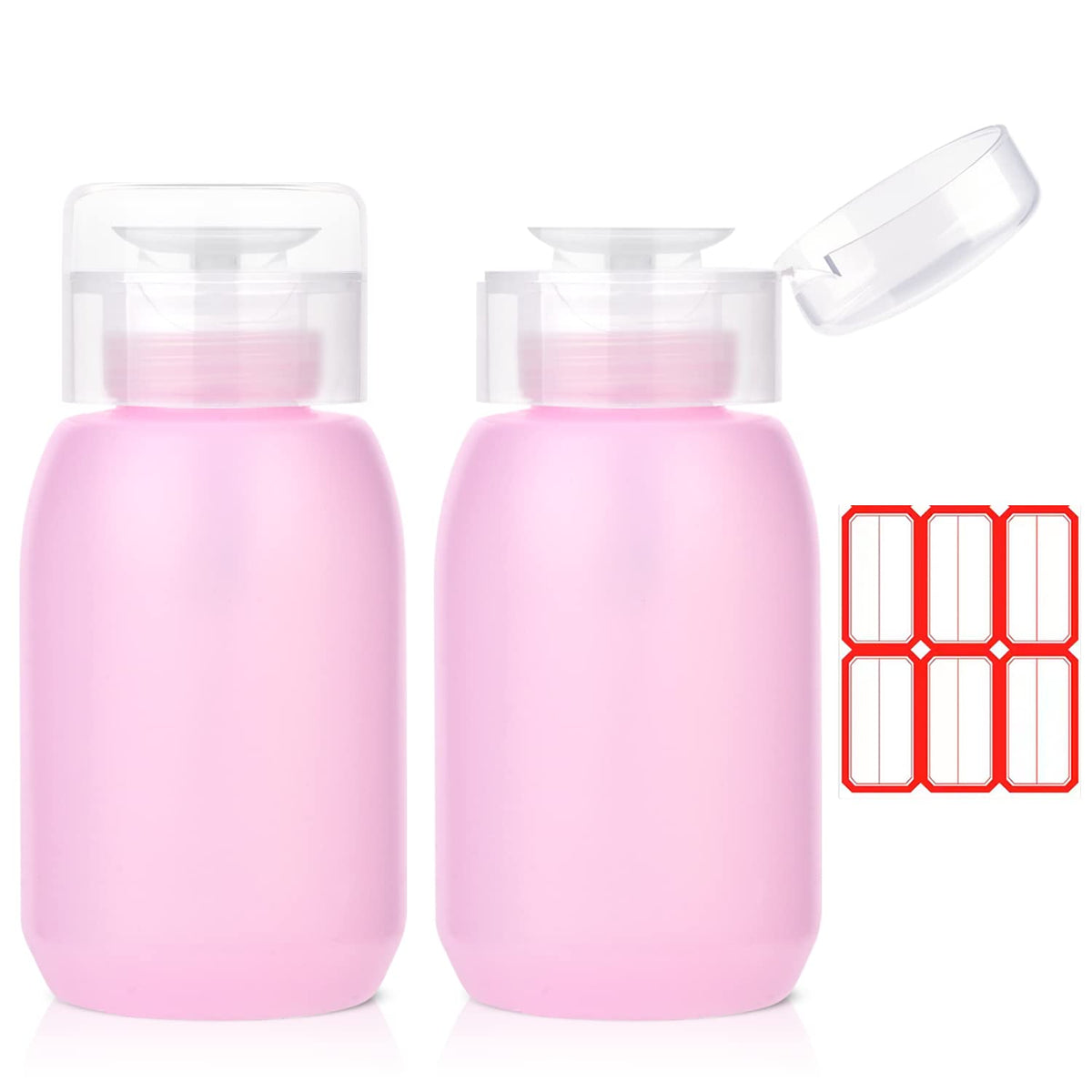 Nxj Infilila Acetone Pump Dispenser, 200Ml Nail Polish Remover Bottle, 2 Pack, Pink Plastic