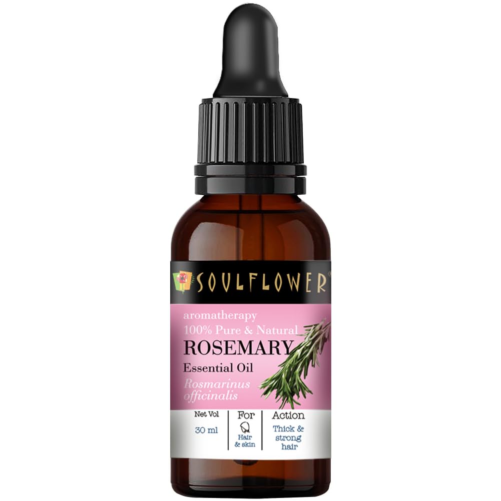 Soulflower Rosemary Essential Oil - 100% Pure, Natural, Vegan - Hair Growth & Scalp Nourishment 1 Fl Oz