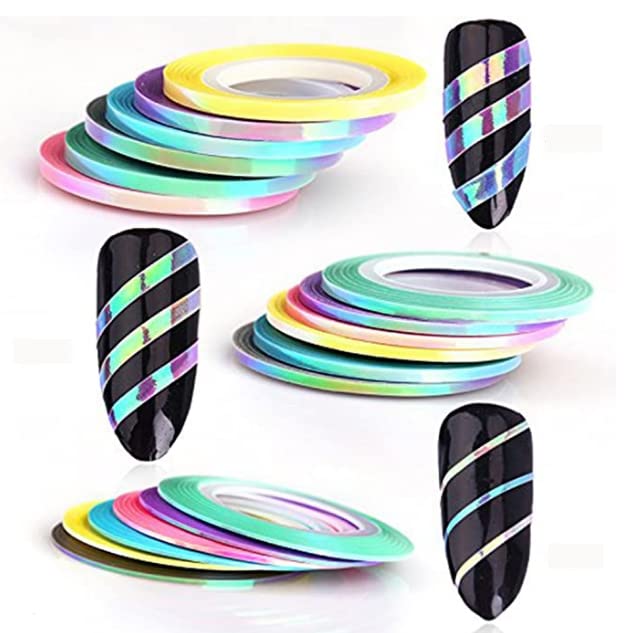 Meilinds 18 Pcs Mermaid Candy Color Nail Striping Tape - 1Mm, 2Mm, 3Mm Adhes