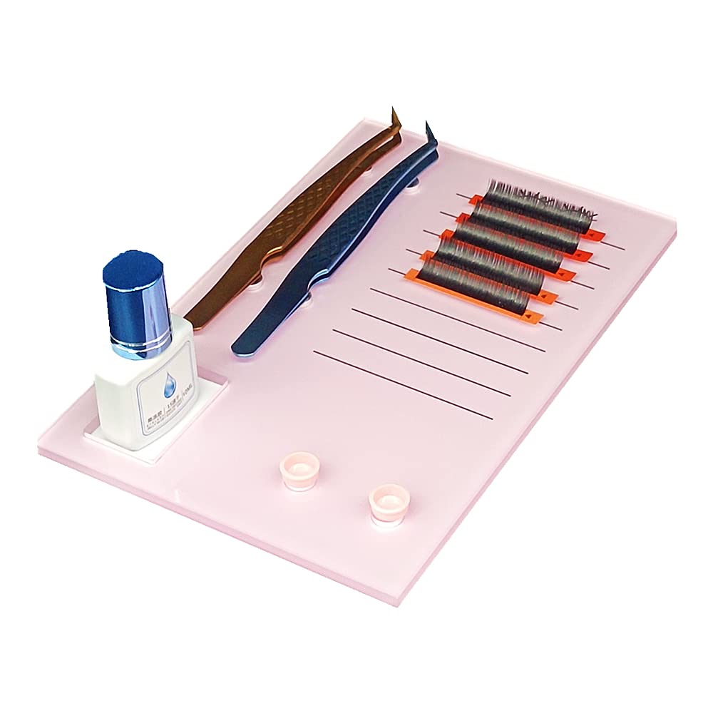 Liximmazn Acrylic Eyelash Grafting Pallet With Magnetic Suction & Glue Cups - Pink 7.87X5