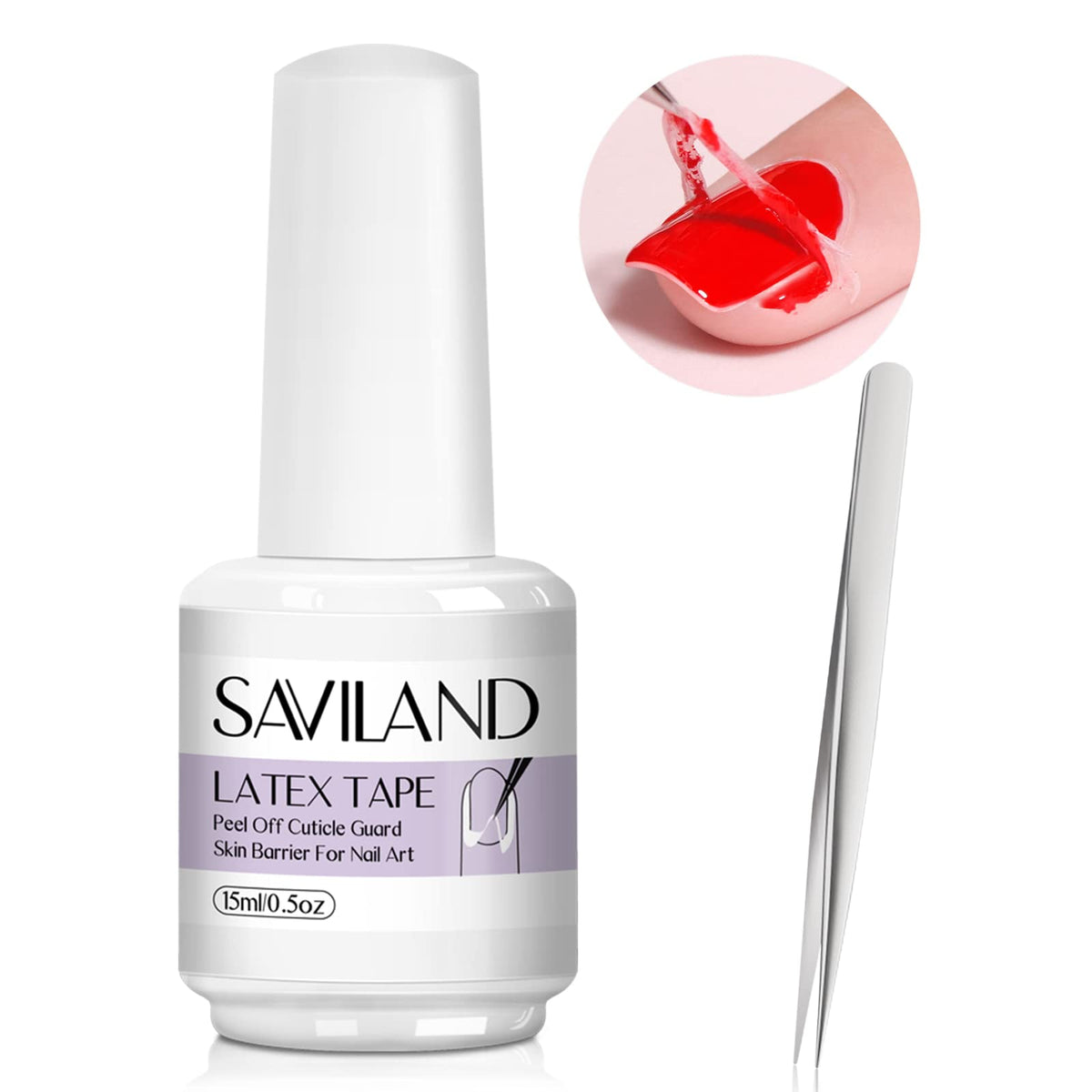 Saviland Liquid Latex For Nails - Clear Peel Off Barrier Polish With Tweezers, 15Ml