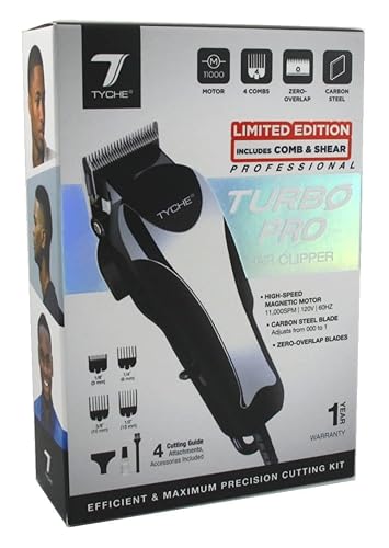 Tyche Turbo Pro Hair Clipper Kit - 4 Attachments, Carbon Steel Blades For Precision Cutting