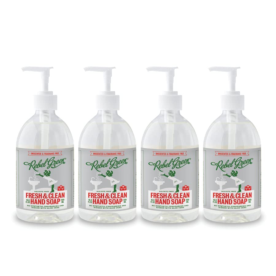 Rebel Green Unscented Liquid Hand Soap - Moisturizing 16.9 Fl Oz (Pack Of 4) For Kitchen &