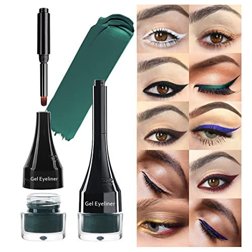 Lsxia 2-In-1 Gel Eyeliner Set, Waterproof Smudge Proof Cream Eyeliner With Brush, Green