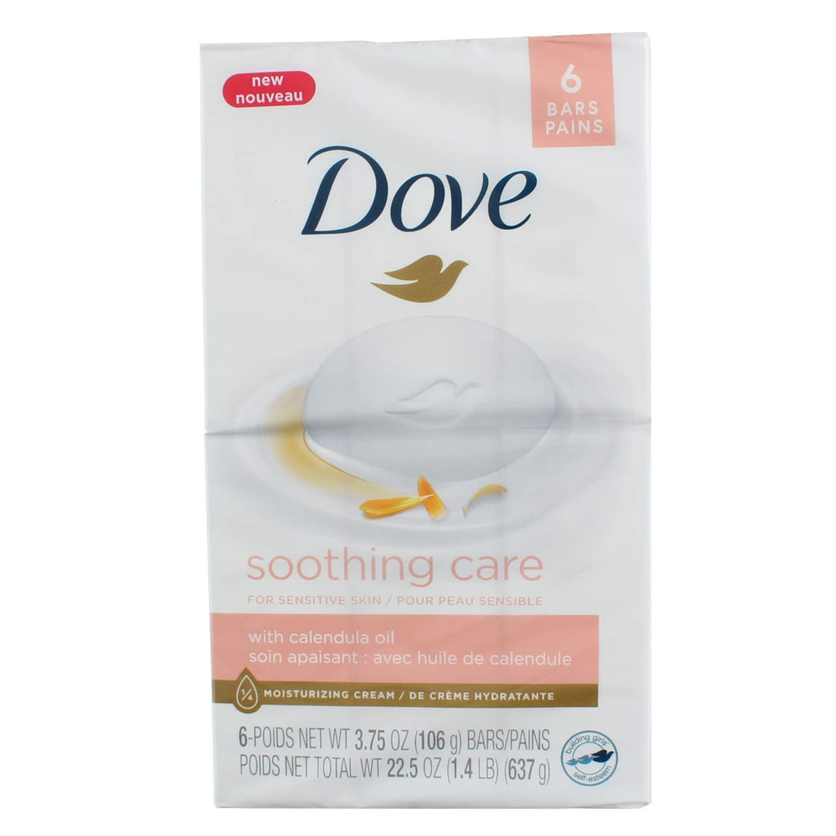 Dove Soothing Care Moisturizing Beauty Bar, 6 Count - Sensitive Skin With Calendula Oil